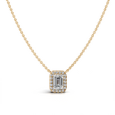 Emerald Cut Diamond Halo Pendant Necklace